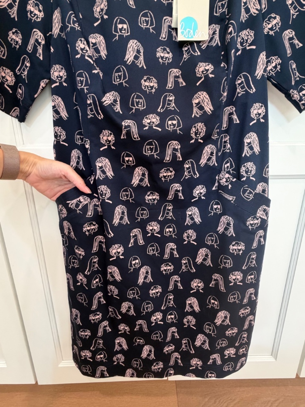 Boden NWT Women's Iona/Chit Chat Shift Dress w/ Pockets in Navy/Light Pink, US8 - Picture 7 of 8